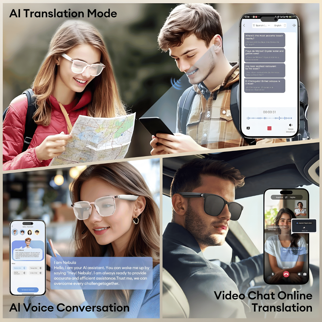 AI Wireless Bluetooth Translation Glasses